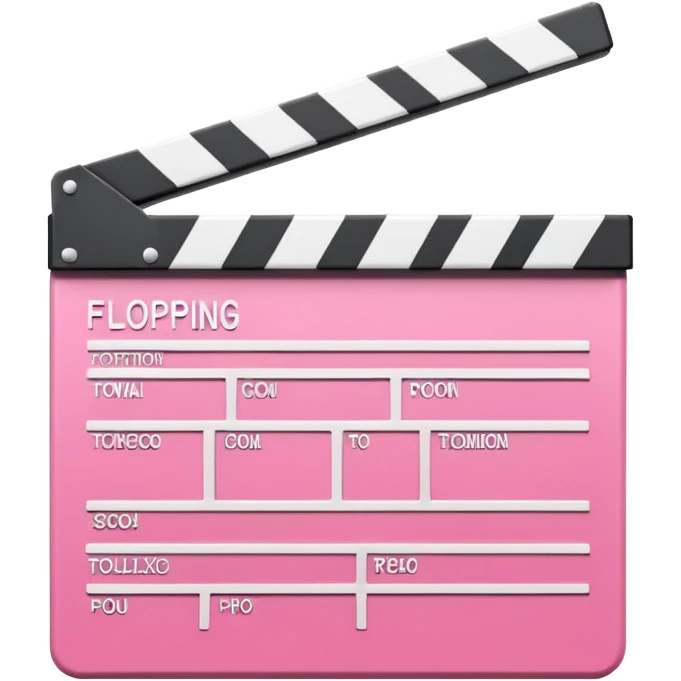  pink  pink clapperboard used in filmmaking, cute and stylish design with white details, open position, soft reflections, realistic or kawaii style, isolated on transparent background emoji