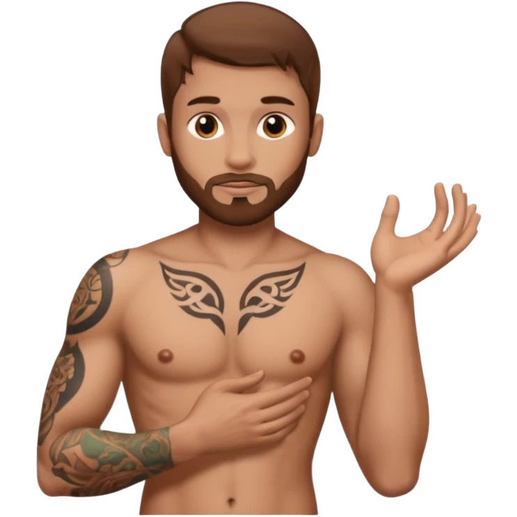brown haired tattooed guy naked showing his big dick emoji