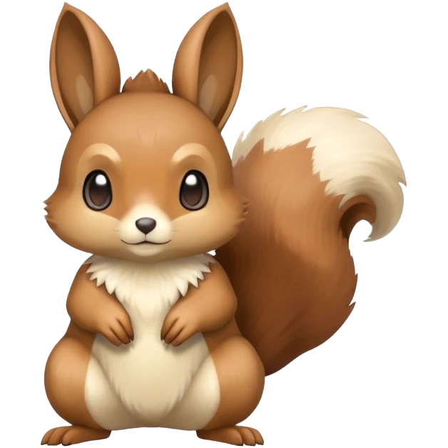 Cute cool animal hybrid Fakemon full body, brown, beige, squirrel-eevee-bunny emoji
