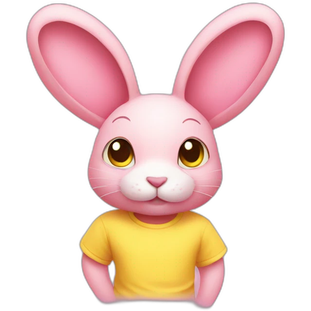 rabbit pink, omg, wears teeshirt yellow emoji