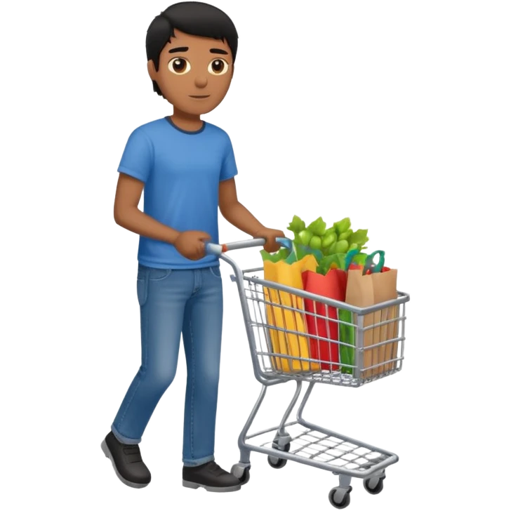 man-with-a-shopping-cart-full-body black hair brown skin emoji