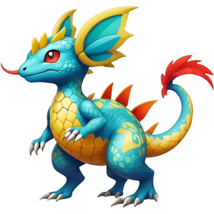 cool exotic fantasy-creature-Fakémon-Pokémon, full body, with random markings  emoji