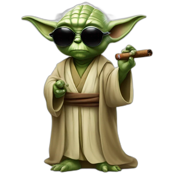 Yoda with a cigar in his mouth and wearing sunglasses emoji