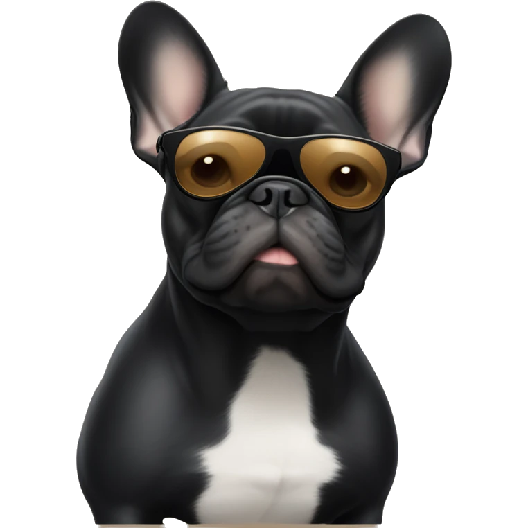 French bulldog with black body and ears and tan paws and belly with abiator sunglasses emoji