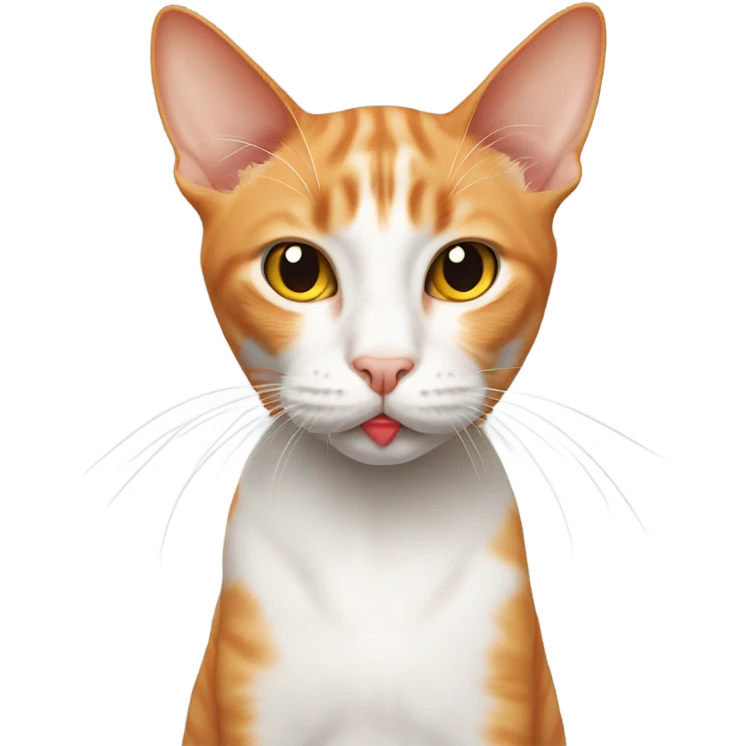 very skinny orange and white cat with weird lip  emoji