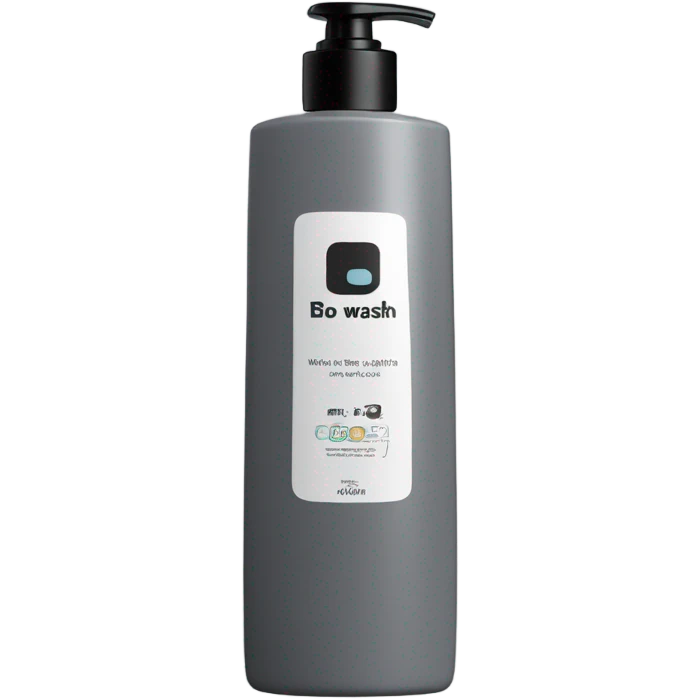 body wash in tall grey bottle that’s skinny in the middle only with black flip lid with body wash label on it  emoji
