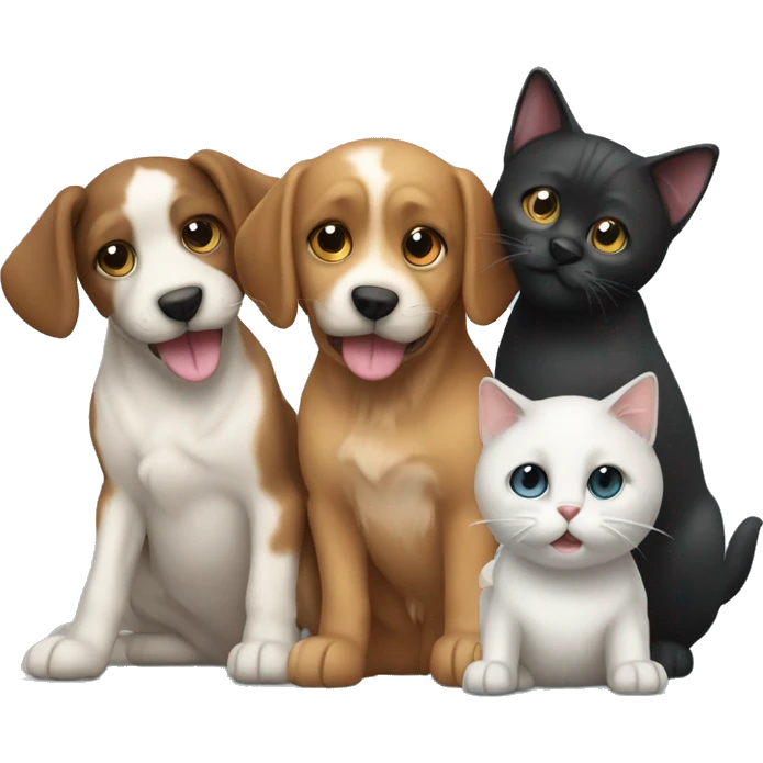 2 dogs and 1 cat playing together emoji