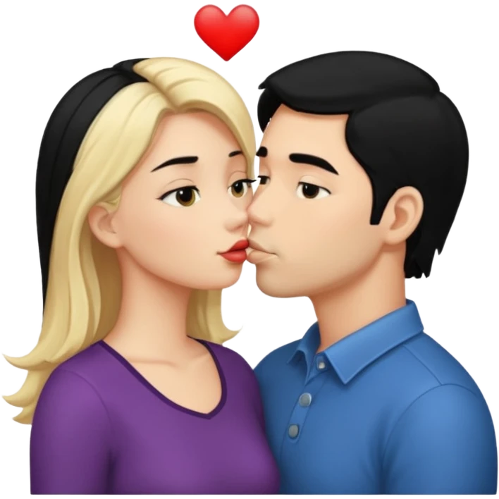 couple kissing black hair man blonde woman emoji