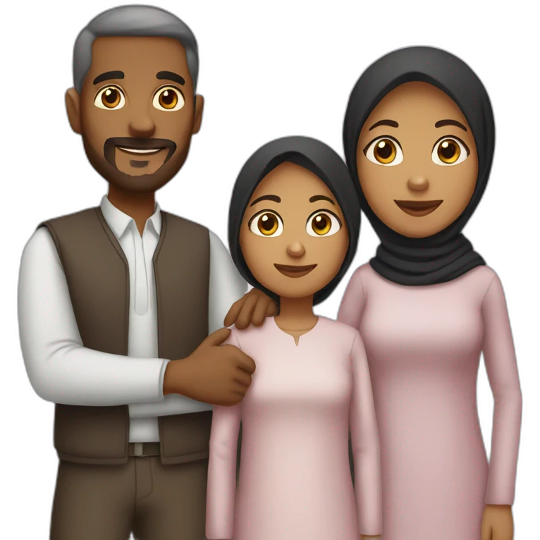 family of four, medium brown skin, dark hair, only the mom is wearing hijab emoji