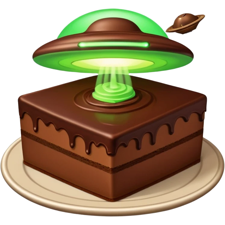 piece of cake in a green light being stolen by flying above it ufo  emoji