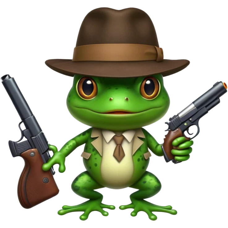 Frog in a fedora with a gun emoji