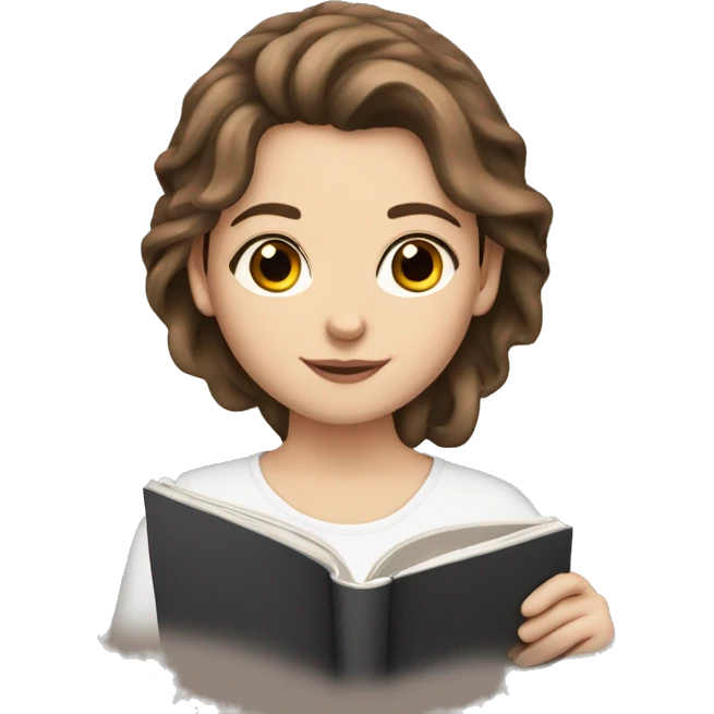 white girl with brown eyes and brown hair reading  emoji