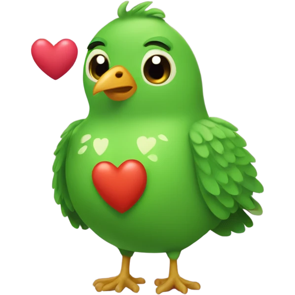 Duolingo bird super fat green holding heart emoji