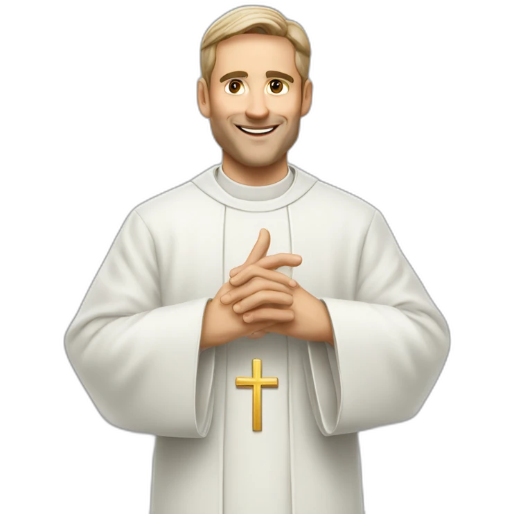 White Catholic Priest doing 🤙 Shaka emoji