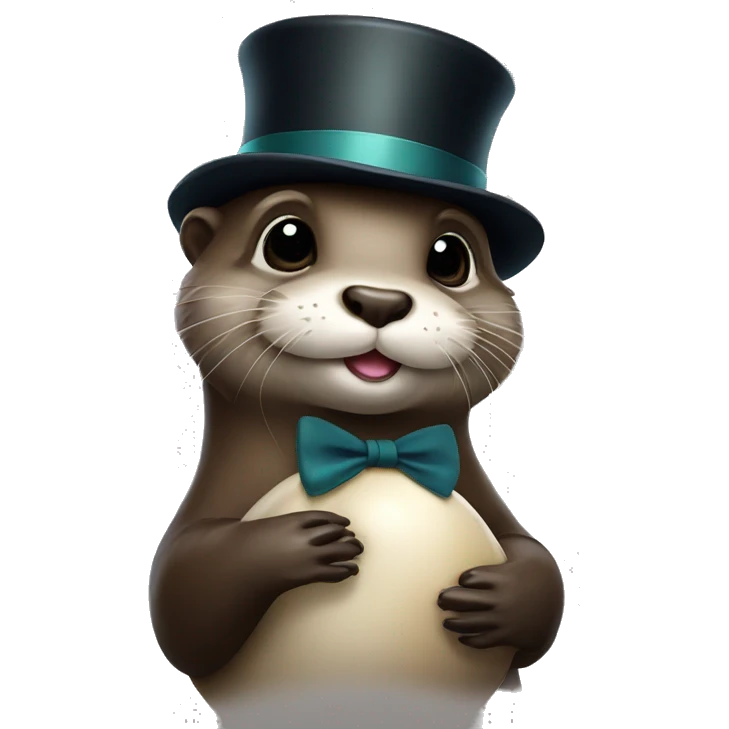 Cute Otter with glasses and top hat holding shell  emoji