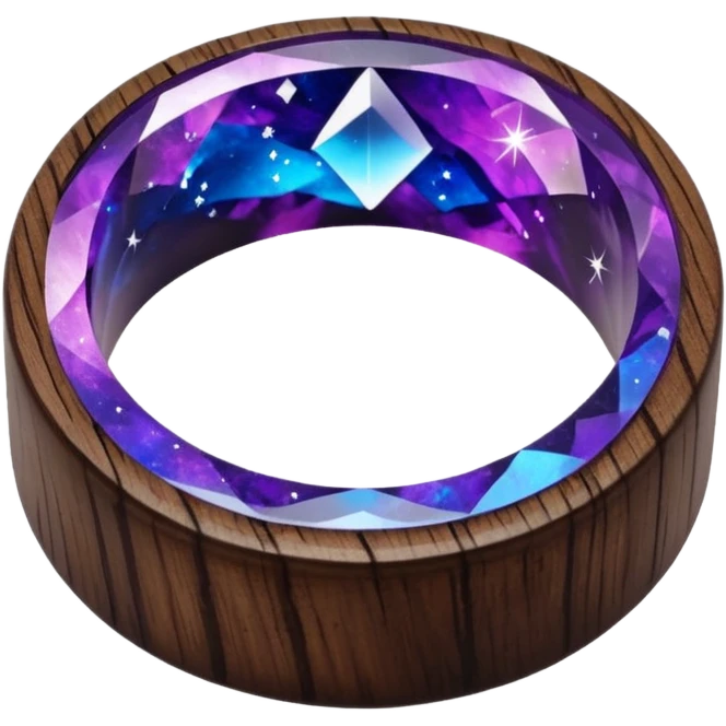 dark wood ring with epoxy resin in purple nd blue space colors and milki way crystal emoji