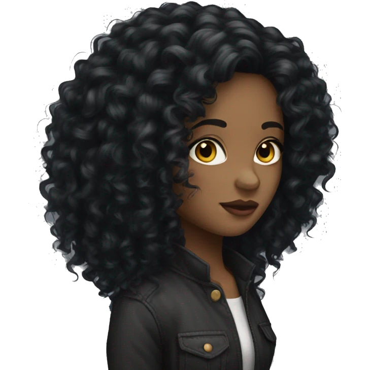 Long black Curly hair woman black eyes  emoji