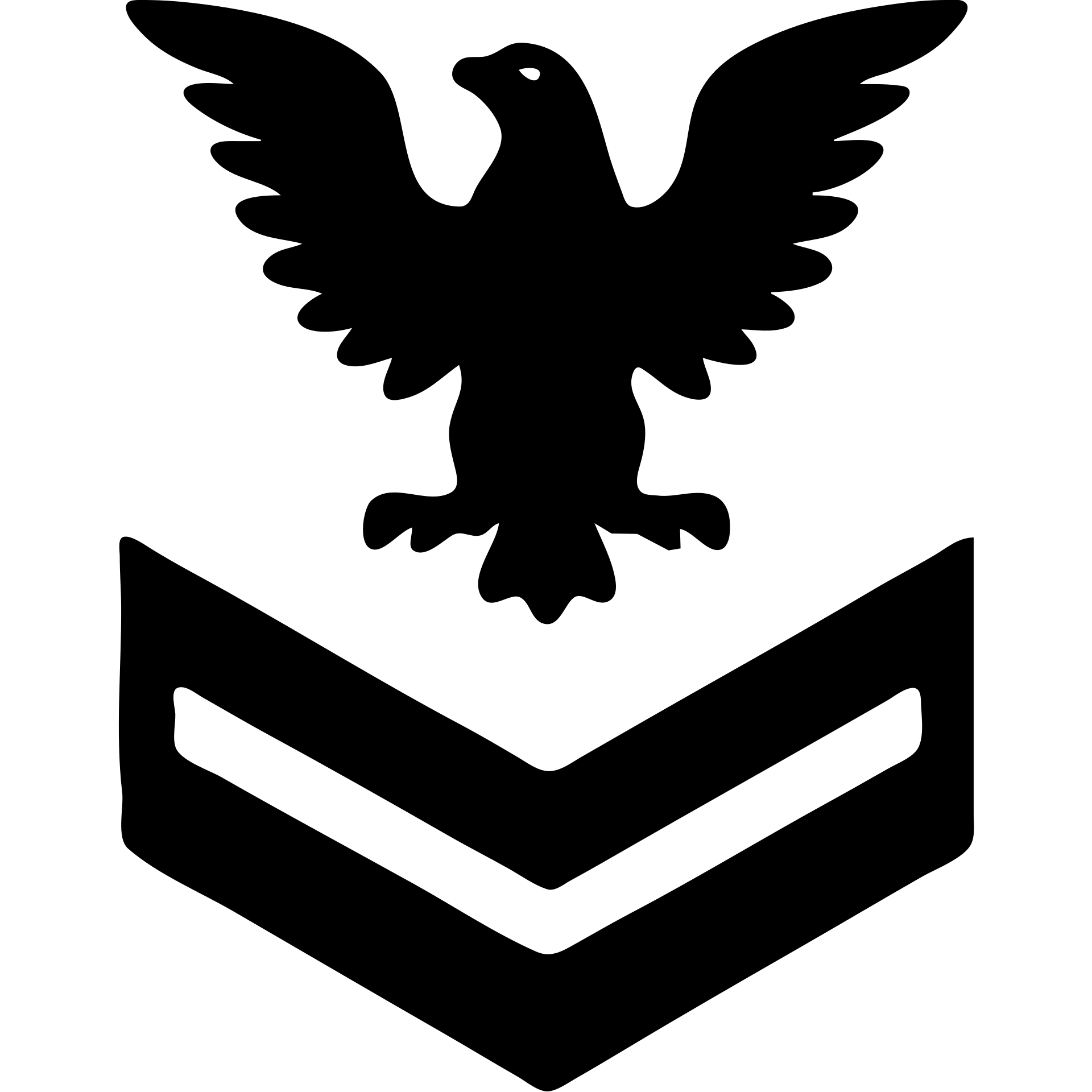 U.S. Navy E-2 insignia, gold eagle perched on a chevron with two gold stripes, blue background, military badge style emoji