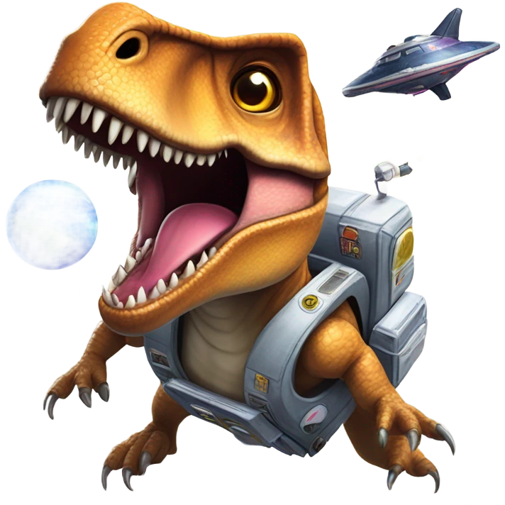 Trex flying a tweaks into space emoji