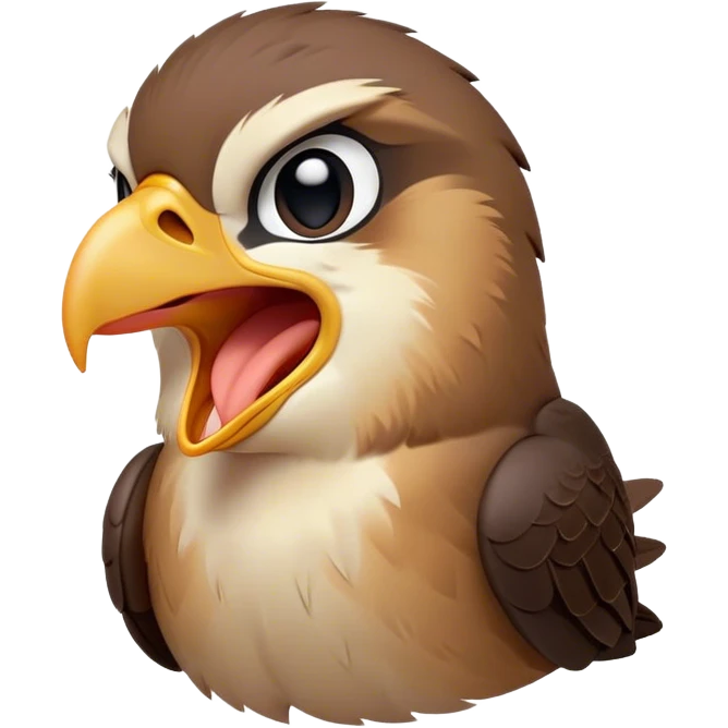 Cinematic Cute Yawning Falcon Portrait Emoji, Head tilted slightly with a dramatic, wide-open yawn, showcasing a streamlined, powerful form with a softly drooping beak and sleepy, half-closed eyes, Simplified yet irresistibly adorable features, highly detailed, glowing with a soft, cozy glow, high shine, relaxed yet expressive, stylized with a dash of whimsical aerial charm, soft glowing outline, capturing the essence of a drowsy yet affectionate falcon that appears ready to stretch out for a nap! emoji