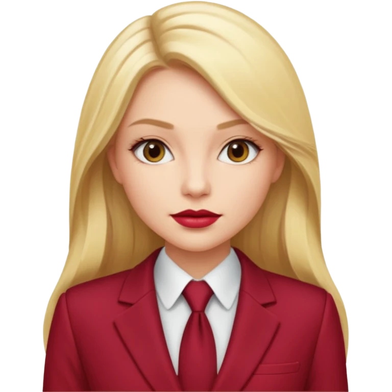 Нужно создать 1 эмоджи в цветовой гамме ярко-красный, белый и марсала (бардово-фиолетовый. деловая девушка в красном костюме, у девушки должны быть светлые длинные волосы  emoji