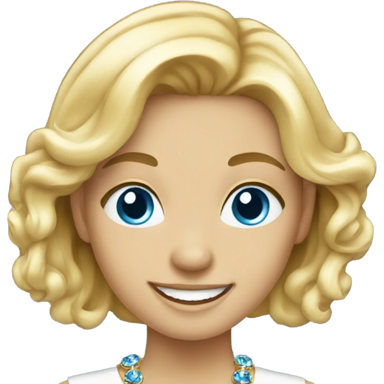 smiling blonde girl with jewelry with blue eyes emoji