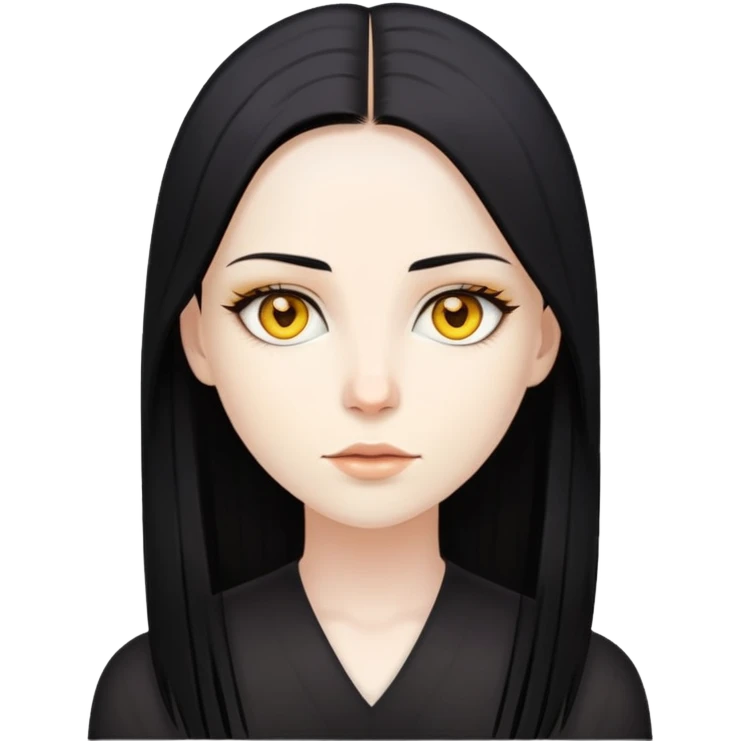 woman with black straight hair, very pale skin, yellow amber eyes emoji