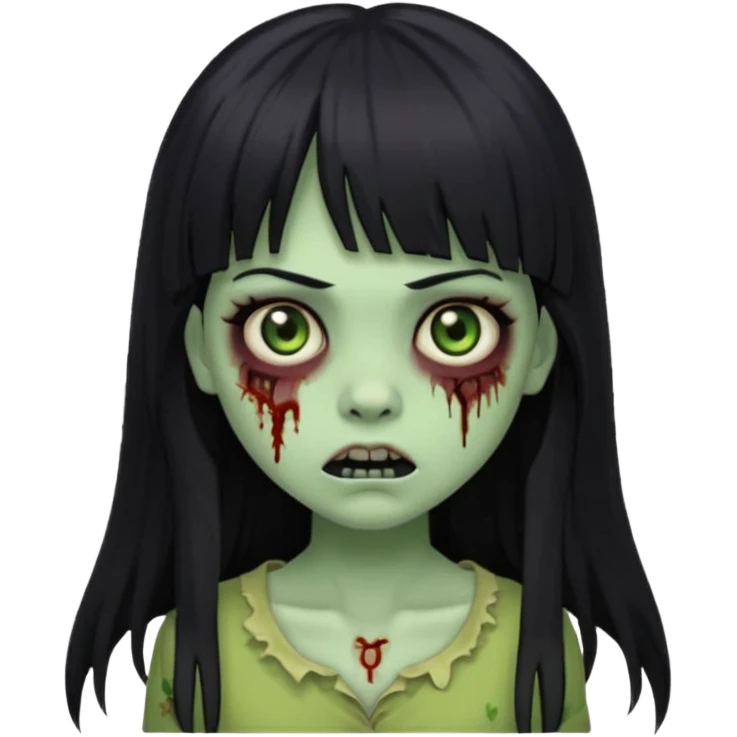 faça o emoji de uma menina zumbi igual a esse 🧟‍♀️de cabelos longos pretos com franja emoji