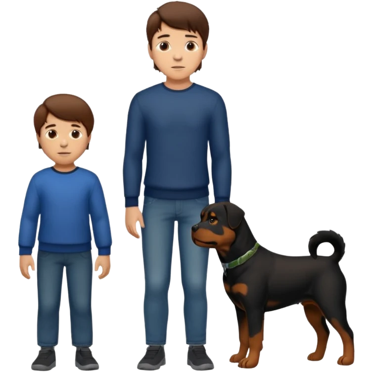 A boy with brown hair standing next to his rottweiler  emoji