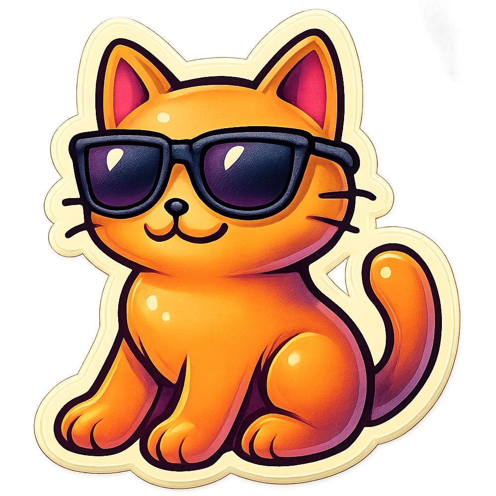 cat with sunglasses, playful and cool, sticker style, vibrant colors emoji