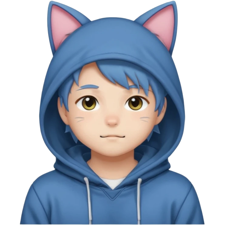 Gorgeous anime style shojo guy with cat ears and blushing face and hoodie aesthetic trending style outside emoji