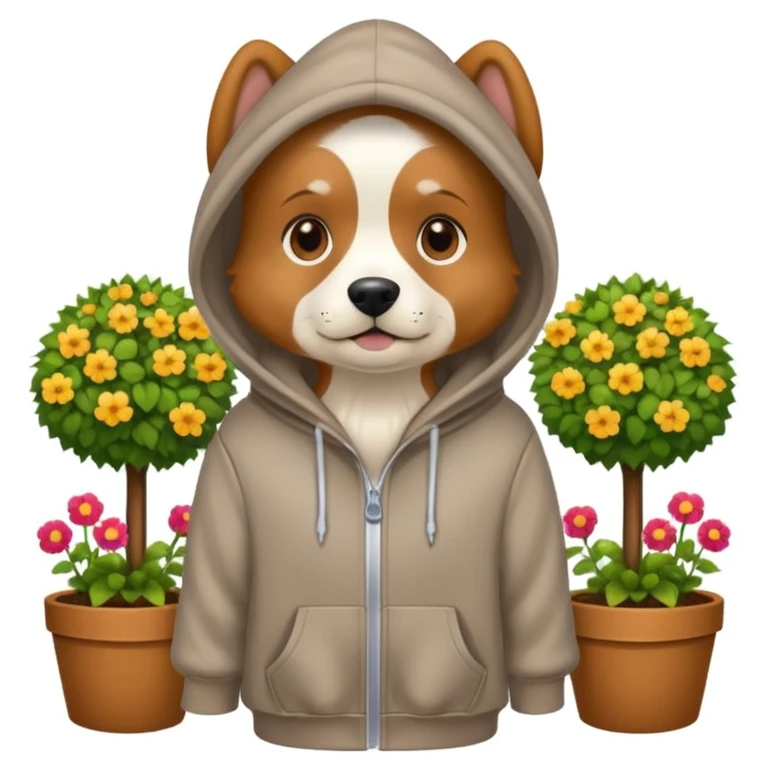 dog in a hoodie, garden background emoji