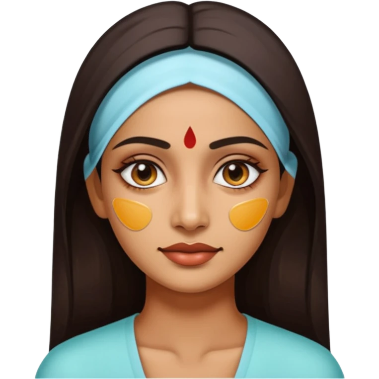 make an emoticon of a woman that has gel-like under eye patches of skincare of transparent color and make the woman slightly indian with only skintone and hair and no other such element and make the patches slightly bigger emoji