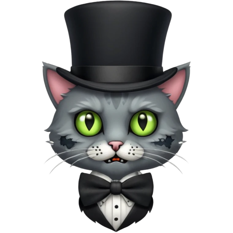 zombie cat with bow tie and top hat emoji