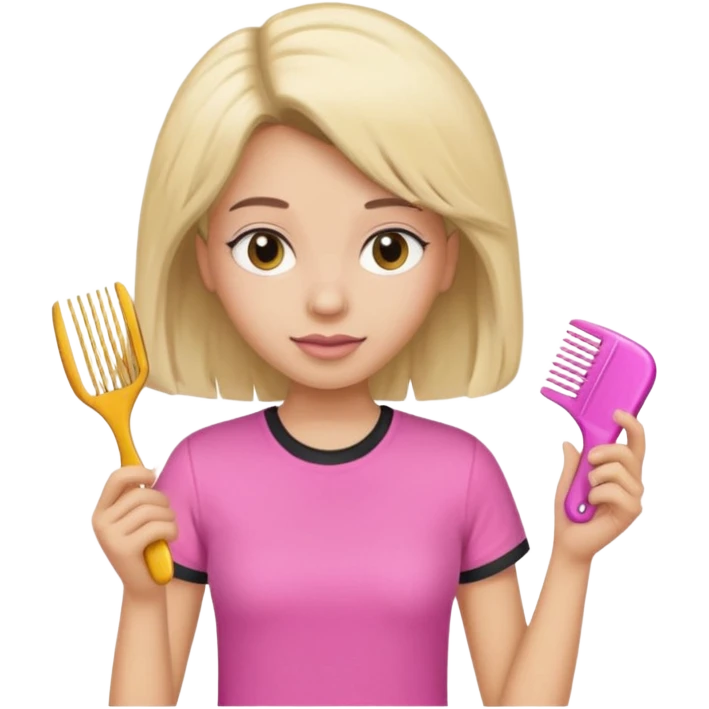 peluquera con camiseta rosa y peine en la mano emoji