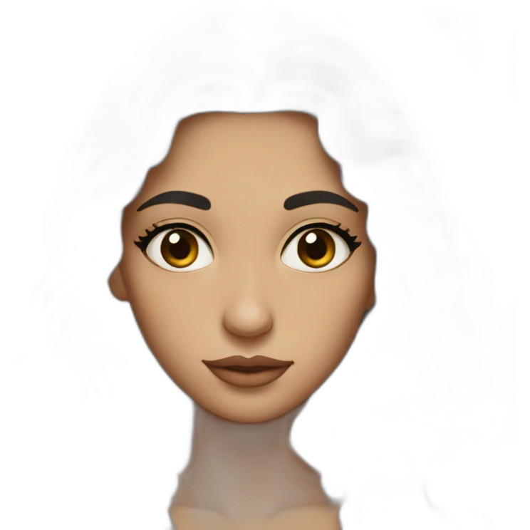 A woman in her twenties of Moroccan ethnicity with large black eyes, a small nose and long curly hair, close-up on her face. emoji