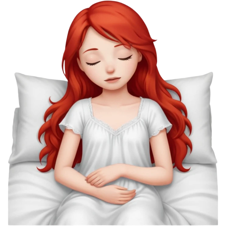 Red long hair girl sleeping in bed alone emoji