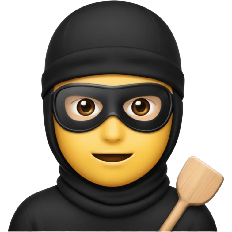 Create an emoji wearing a black ski mask not a creepy big smile though  emoji