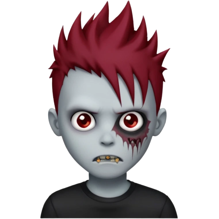 zombie boy with dark red spiky emo hair and black shirt emoji