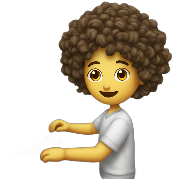 humano de cabello rizado trabajando en una computadora emoji