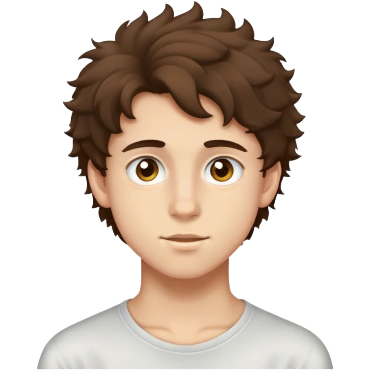 Brunette fluffy hair, Hazel eyes, teenage boy, kinda wide nose emoji