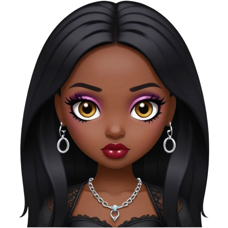 gothic pretty bratz baddie, dark skin, black hair emoji