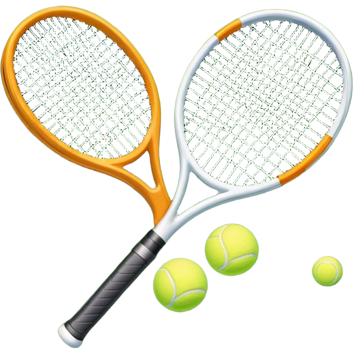 A tennis racket and ball on a grass or hardcourt surface, symbolizing the sport. The racket has a sleek design with tightly strung strings, while the bright tennis ball rests nearby, capturing the essence of precision, agility, and competition. emoji
