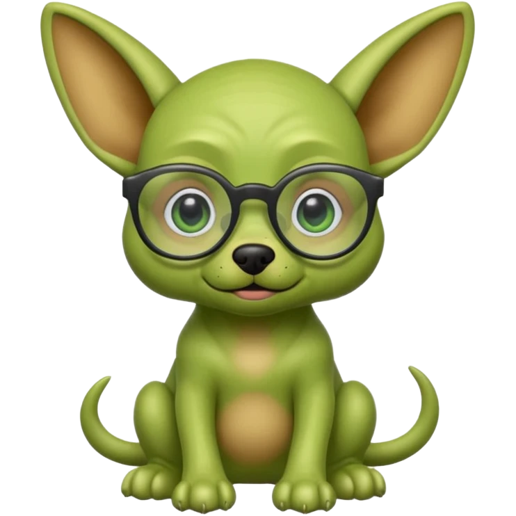 green alien dog with folded ears, wearing glassess emoji
