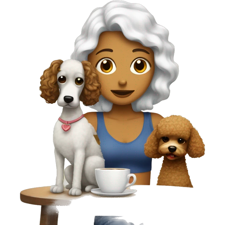 Chica con cabello café durmiendo con una french poodle emoji