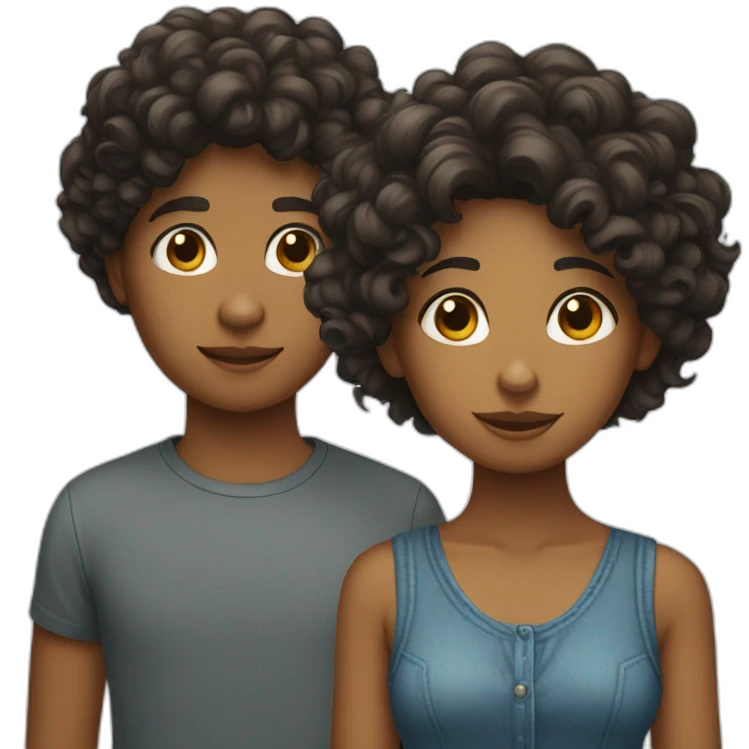 short hair boy with long hair girl with curly dog emoji
