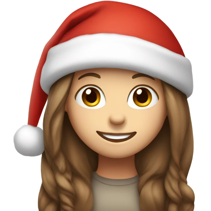 White skinned girl with long brown straight hair with a Santa hat on smiling emoji