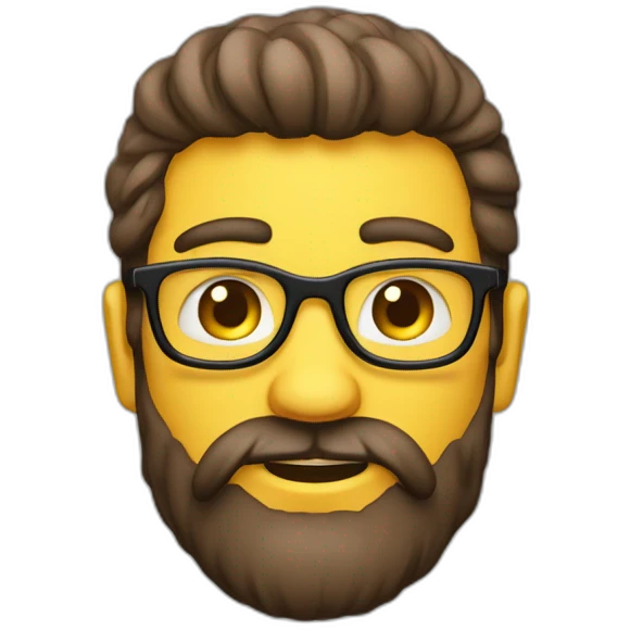 tête d'un homme brun avec la barbe et cheveux crépu, lunette jaune emoji