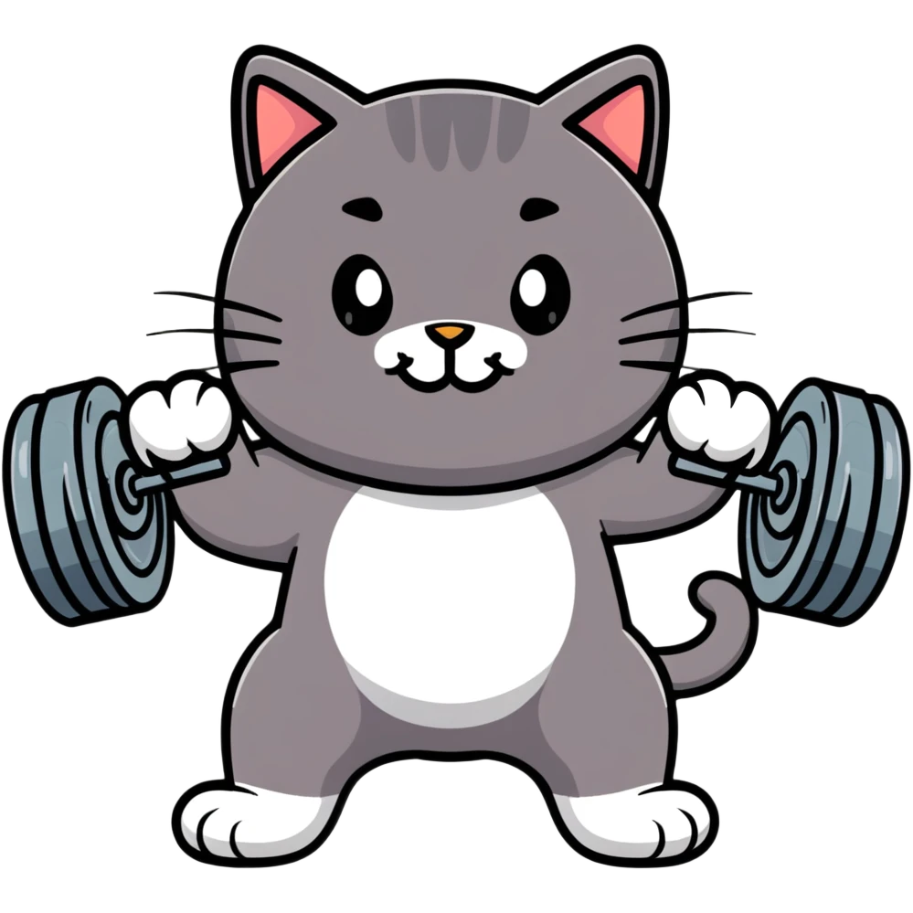 Cat smiling with heavy bar weights emoji