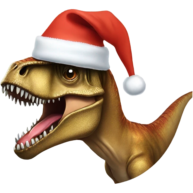 T. rex wearing a Santa hat emoji